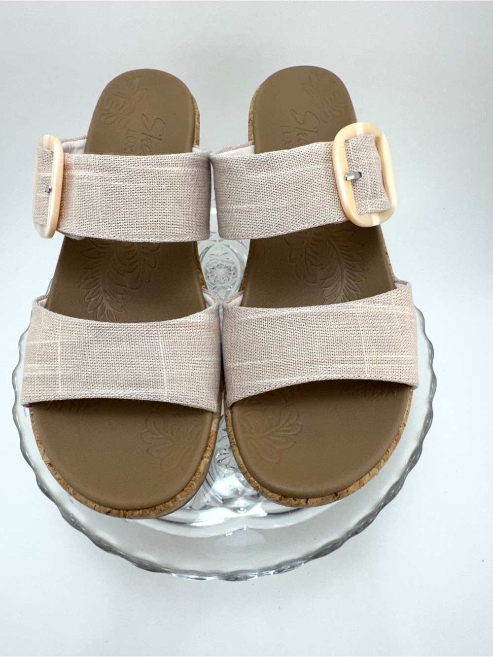 💖 Skechers Lux Foam Cork Wedge Beige Sandals, Sz 8.5 - Picture 3 of 16